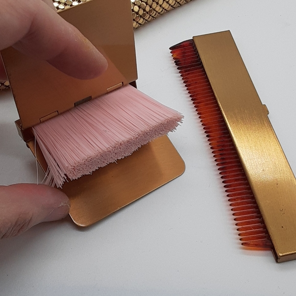 WHITING DAVIS Vintage Golden Mesh Clutch Purse + Matching Accessories celluloid - Picture 4 of 6